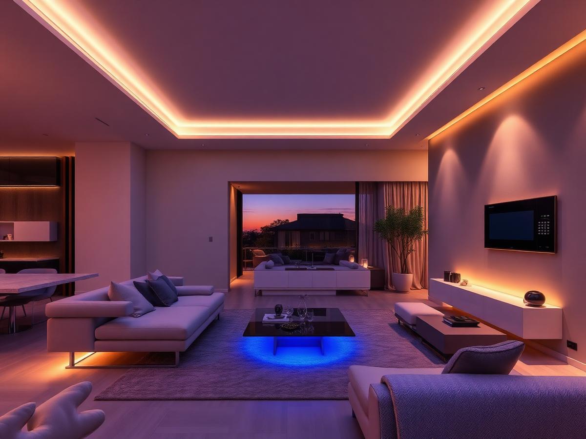 Ambiente domestico con illuminazione gestita e pannello di controllo (immagine esempio)